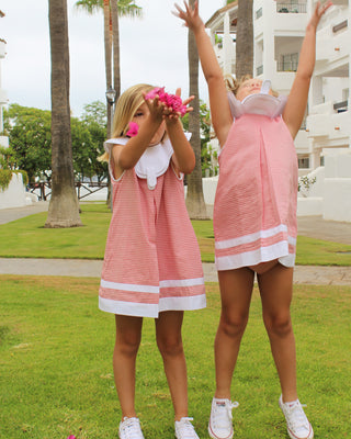 Soft Red Sailor Striped Dress