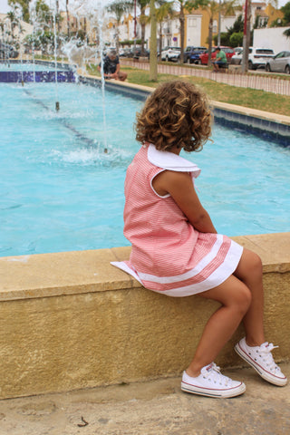 Soft Red Sailor Striped Dress