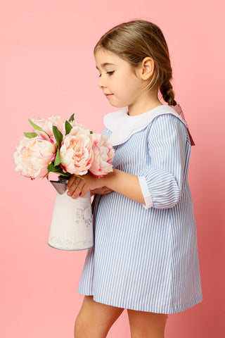 Vestido rayas azul cuello flor