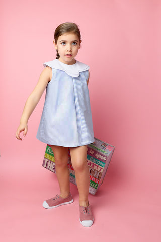 Sleeveless flower collar striped dress