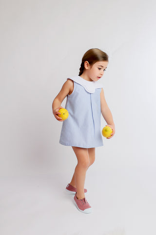 Sleeveless flower collar striped dress